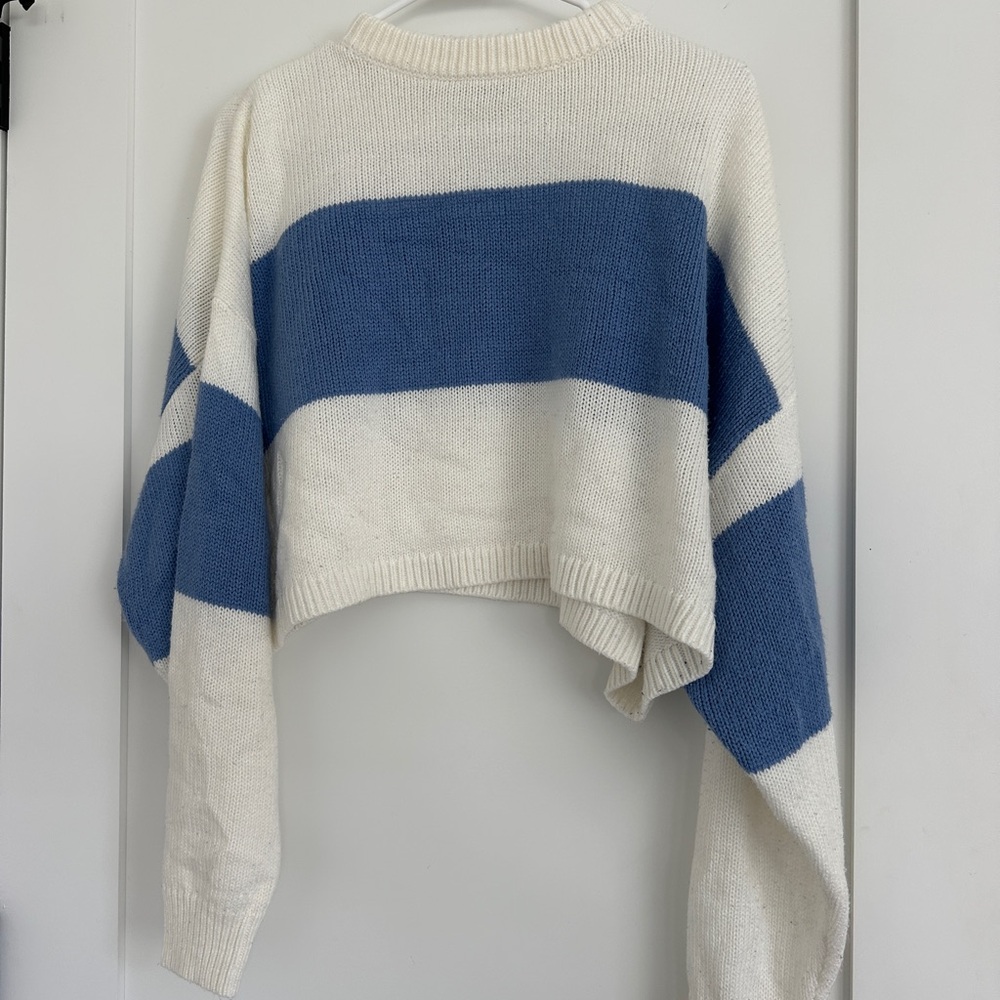 Blue and White Striped Women's Sweater